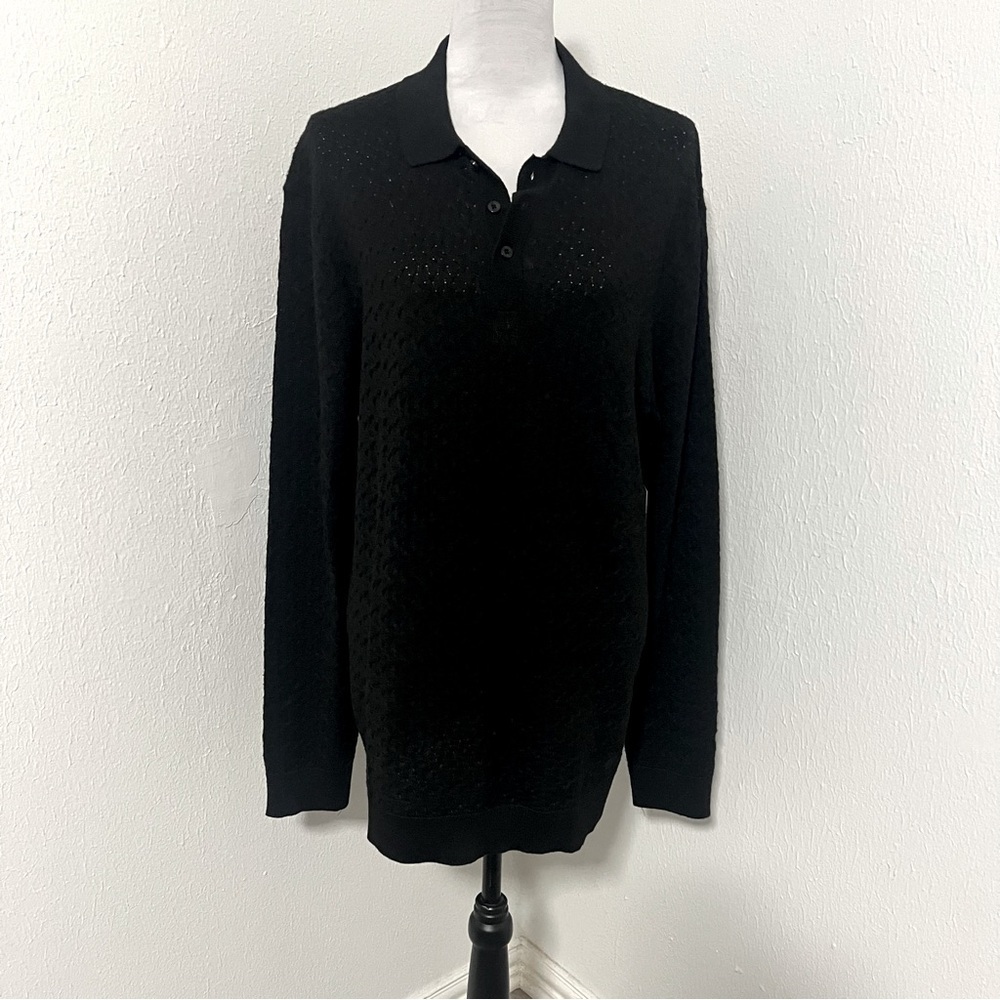 Geoffrey Beene Men’s Large Black Long Sleeve Polo Sweater Pullover NWT Business